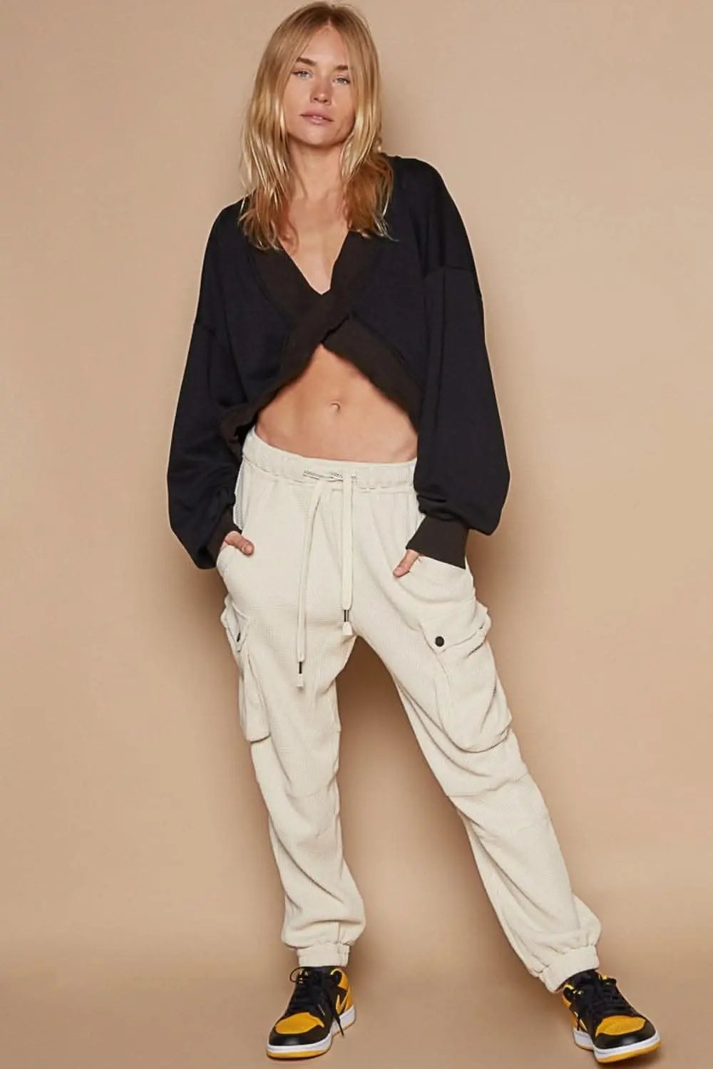 POL V-Cutout Rib Band Long Sleeve Sweatshirt - Love Salve